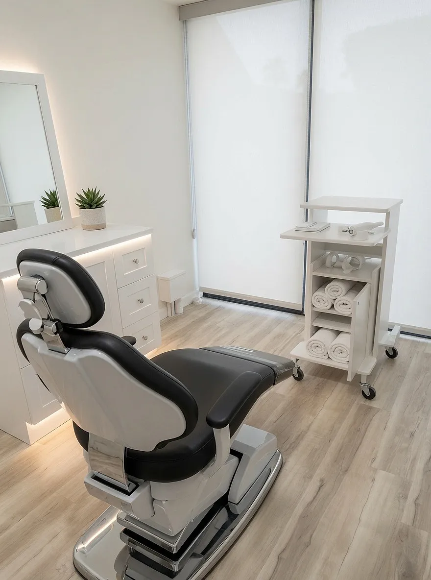 Clean, modern dental treatment room at 3rd Set Smiles with fresh spa towels